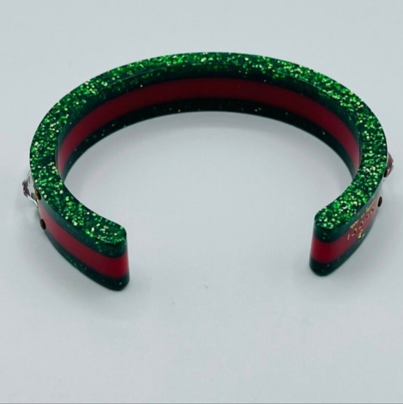 Gucci Web Red/Green Crystal Studded Resin Bracelet - Picture 4 of 5